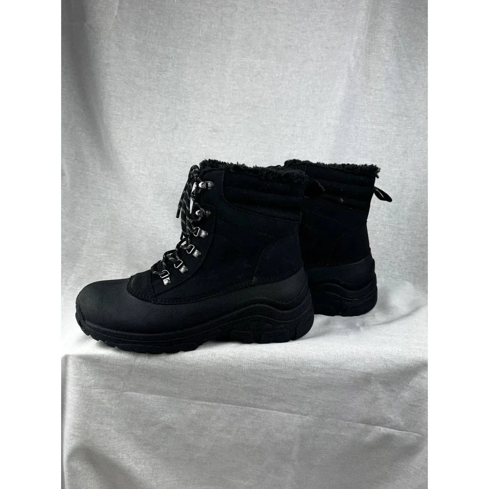 All in Motion Mens Black Winter Boots Thermolite EcoMade Faux Fur Lined‎ Size 9